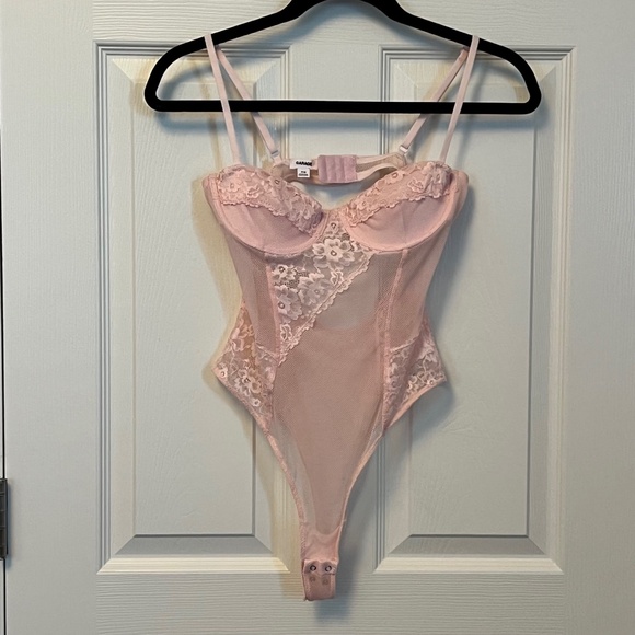 Garage Women's Pink Mesh and Lace Flower Snap closure Bodysuit Size S - Picture 1 of 4